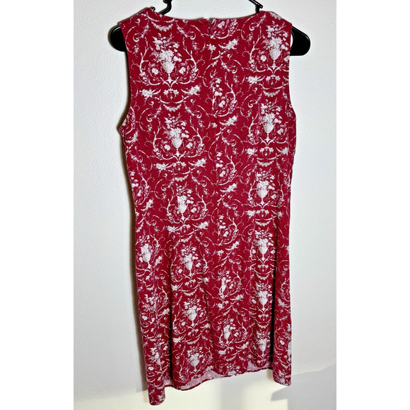 Talbots Petite 8 Red Paisley Sleeveless V Neck Zipper Sheath Dress - Picture 7 of 10